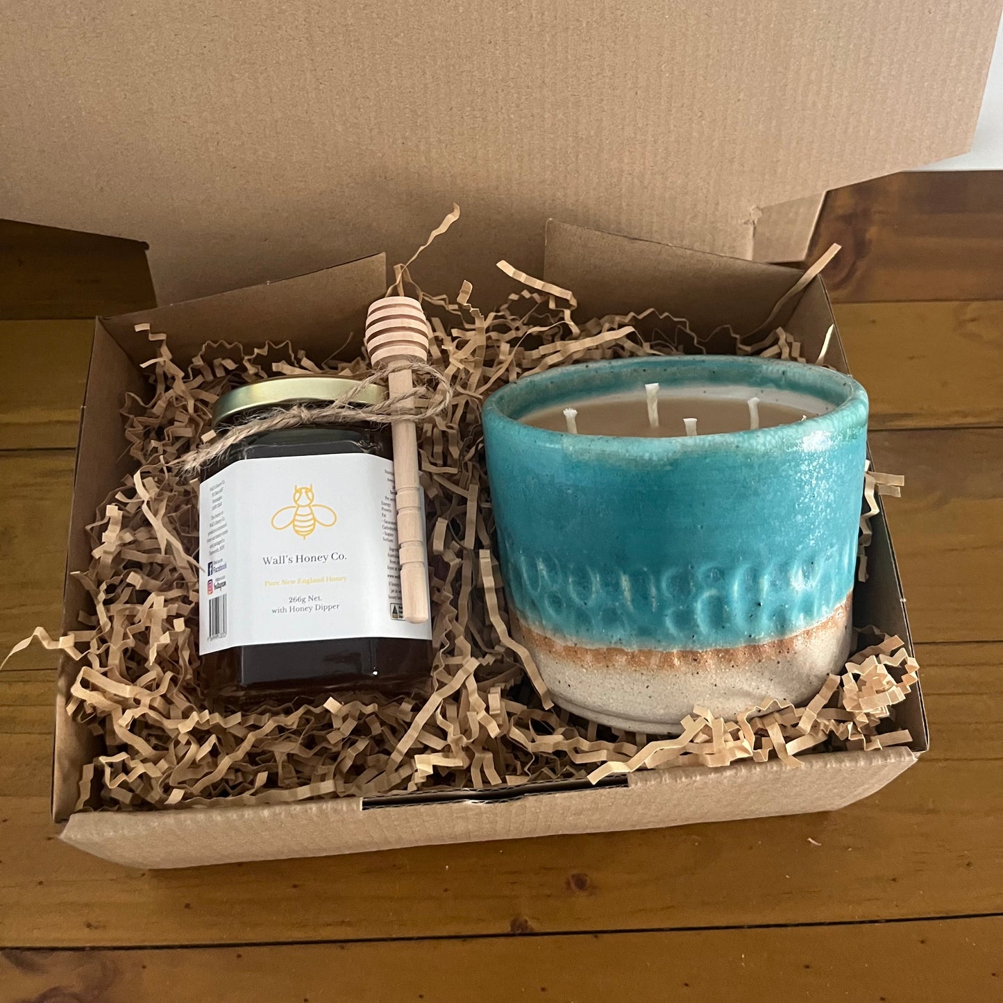 Sea Foam Beeswax Candle and Honey Gift Box