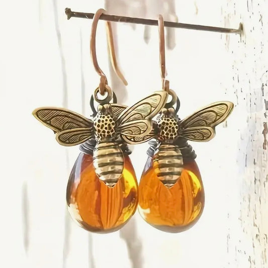 Glass Drop Bee Earrings