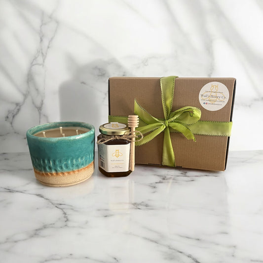 Sea Foam Beeswax Candle and Honey Gift Box