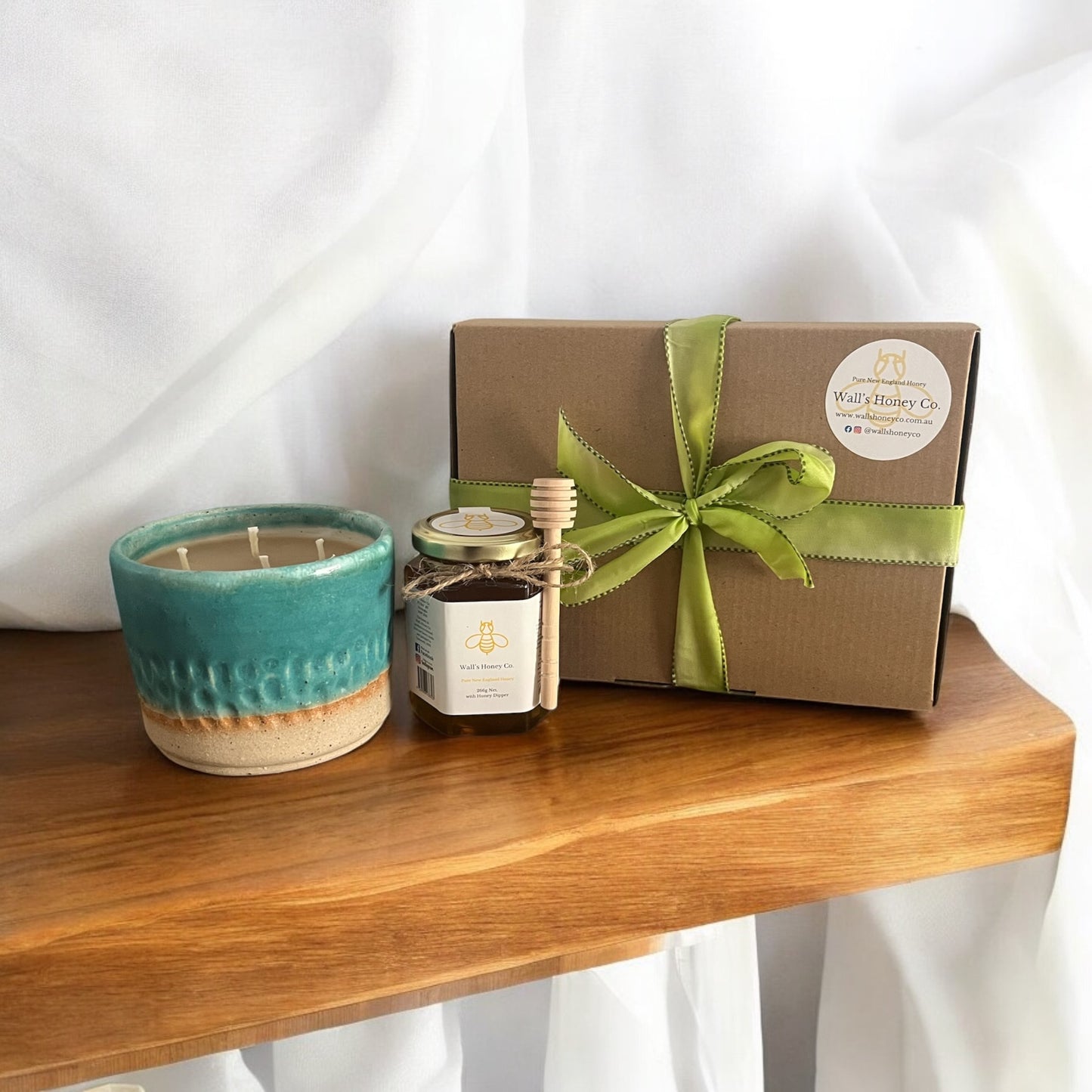 Sea Foam Beeswax Candle and Honey Gift Box