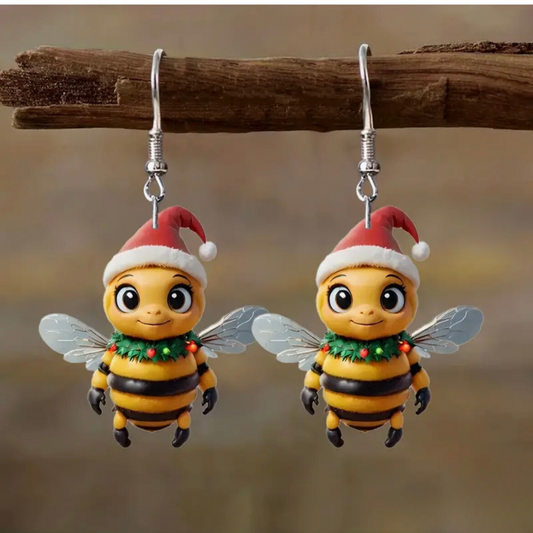 Christmas Bee Earrings (flat, not 3D)