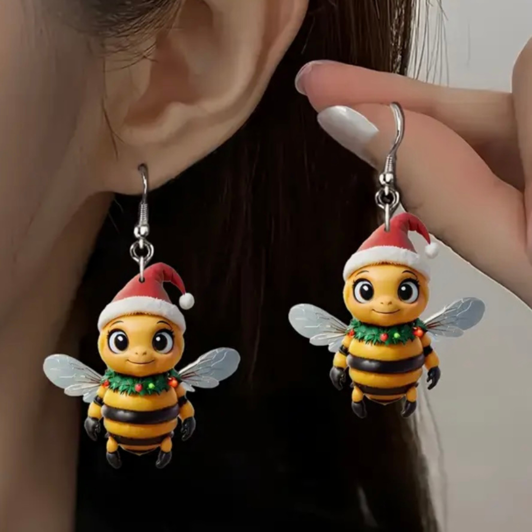 Christmas Bee Earrings (flat, not 3D)