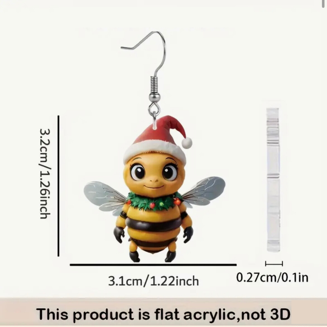 Christmas Bee Earrings (flat, not 3D)