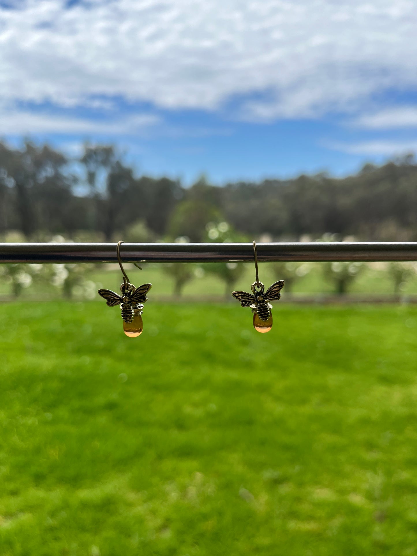 Glass Drop Bee Earrings