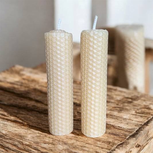 Pair of Hand-Rolled Beeswax Pillar Candles