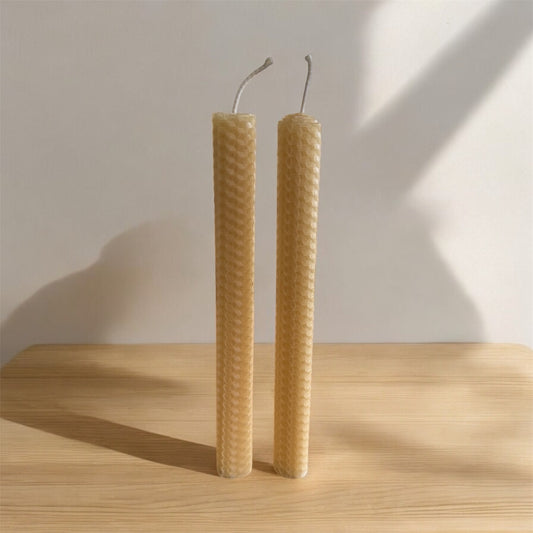 Pair of Hand Rolled Beeswax Rolled Dinner Candles