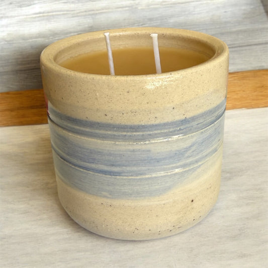 “Gentle Tide” pure beeswax candle in local pottery